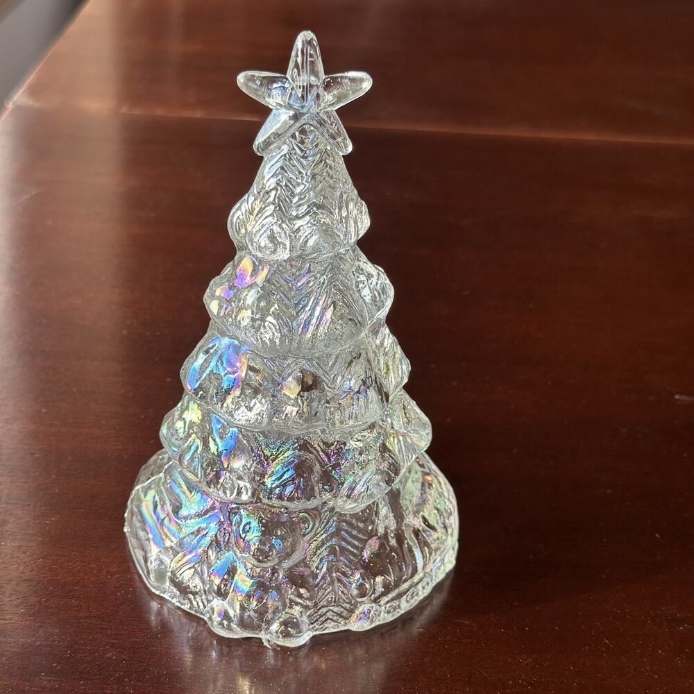 Vintage Iridescent Carnival Glass Christmas Tree 6.5" Star Teddy Bear holiday
